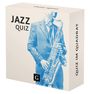 „JAZZ QUIZ“ und „QUIZ IM QUADRAT“ stehen auf einer Schachtel mit einem blauen Saxophonspieler abgebildet.