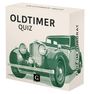OLDTIMER QUIZ in schwarzer Schrift auf einer Schachtel. Illustration eines klassischen Autos in grünem Druckstil.