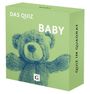 „Das Quiz Baby“ und „Quiz im Quadrat“ auf grünem Hintergrund mit einem gezeichneten Teddybär und einem „G“ darunter.