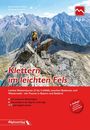„Klettern im leichten Fels“ mit Berglandschaft und einem Kletterer. Roter Bereich unten mit Infos zu Klettertouren. Logo oben rechts.