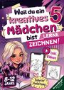 Weil du ein kreatives Mädchen bist, lerne zeichnen! 5. 8-12 Jahre. Illustration eines Mädchens mit Handy und Notizbuch.