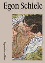 Text: "Egon Schiele" und "Expression and Pose". Illustration: Zwei umarmende nackte Körper, in kräftigen Farben und dynamischem Stil.