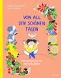„Von all den schönen Tagen. Sommerabenteuer mit Mims & Lottie.“ Illustration mit Tieren und fröhlicher Figur.