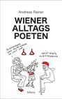 Buchtitel: "Andreas Rainer - Wiener Alltagspoeten". Illustration: Eine Mutter entschuldigt sich, älterer Herr reagiert humorvoll.