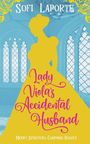 „Lady Viola’s Accidental Husband“ in pinker Schrift auf einem gelben Kleiderschatten über blauem Fensterhintergrund.
