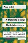"A Definite Thing – Definitivna stvar" von Ana Bilić. Mini-Roman mit Wortschatzteil für Kroatisch-Anfänger. Edition 2. Abstrakte grüne und gelbe Hintergrundmuster.