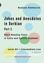 "Jokes and Anecdotes in Serbian, Part 2, Short Reading Texts in Latin and Cyrillic Alphabet. Bunte Kreise auf hellgrünem Hintergrund."