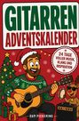 "GITARREN ADVENTSKALENDER", "24 Tage voller Musik, Klang und Inspiration", "SAM PICKERING". Illustration mit Mann und Gitarre.