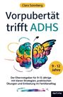 "Clara Sonnberg: Vorpubertät trifft ADHS. Elternratgeber 9-12 Jahre. Buntes Gehirn-Schmetterling-Motiv."