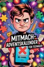 „Mitmach-Adventskalender für Teenager“ steht auf einem Smartphone ohne Signal, gehalten von einem entschlossenen Jugendlichen.