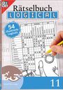 Aufschrift: "Rätselbuch Logical". Ein Textfeld beschreibt "54 illustrierte Logicals". Eine Hand hält einen gelben Bleistift.