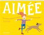 "AIMÉE. UN VOYAGE CONSCIENT À TRAVERS LE MONDE DES ÉMOTIONS." Illustration: Kind auf Rollschuhen mit fröhlichem Hund.