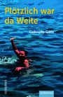 „Plötzlich war da Weite“ von Gabrielle Götz. Illustration: Person schwimmt im blauen Wasser. Driftwood-Logo.