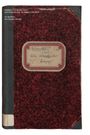 Ein Notizbuch mit rotem Marmoreffekt; Etikett: "Heimliche Werke" von Adalbert von Goldschmidt.