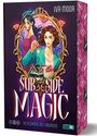"SUB SIDE MAGIC", "Die Alchemie des Träumens", "Iva Moor". Zwei Frauen, mystischer Rahmen, Katze und Buch.