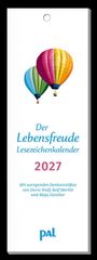 "Der Lebensfreude Lesezeichenkalender 2027" steht in Blau und Rot. Zwei bunte Heißluftballons sind darüber zu sehen.