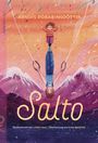 "Salto" ist in großen Buchstaben zu sehen. Ein Kind steht auf den Füßen eines auf dem Kopf stehenden Erwachsenen. Bunte Konfetti fliegen.