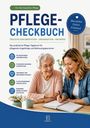 Pflege-Checkbuch: tägliche Dokumentation, Organisation, Nachweis. Zwei Frauen sitzen lächelnd am Tisch mit Notizbuch.