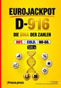 "EUROJACKPOT D-916. DIE DNA DER ZAHLEN. HOT. COLD. NO-GO." Goldene DNA-Spirale, Symbole wie Hufeisen, Kleeblatt.