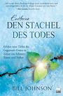 Buchtitel: "Entferne den Stachel des Todes". Hintergrund: Ein grünes Blatt auf blauem Grund, das Licht reflektiert.