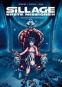 Text: "SILLAGE ERSTE MISSIONEN 2. REISEGESCHWINDIGKEIT". Illustration: Person in einem Thron, futuristische Umgebung.