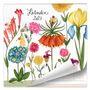 Dekorativer Kalender 2027 mit bunten, illustrativen Blumen und kleinen Figuren in fantasievoller Umgebung.
