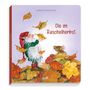"Ole im Raschelherbst" von Daniela Drescher. Ein Wichtel mit roter Mütze und eine Maus zwischen buntem Herbstlaub.
