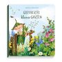 "GIESBERTS kleiner GARTEN" von DANIELA DRESCHER. Illustration eines fröhlichen, kleinen Wesens in einem blühenden Garten.