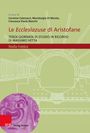 Titel: "Le Ecclesiazuse di Aristofane". Grüner Hintergrund, rote und schwarze Schrift, antikes Theater-Schema, violetter Kreis.