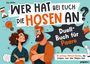 "Wer hat bei euch die Hosen an? Duell-Buch für Paare" mit Illustrationen eines Mannes und einer Frau in lebhaften Farben.