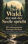 "Der Wald, der mit der Seele spricht" in goldener Schrift, mystische Waldszene mit Vollmond und fliegenden Vögeln.