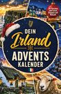 „Dein Irland Adventskalender“ steht in großen Buchstaben, dekoriert mit weihnachtlichen Bildern von Irlands Landschaft und einem Schaf.