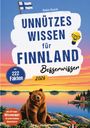 Text: "Unnützes Wissen für Finnland Besserwisser", "mit 222 Fakten", "2026", "inkl. 50 Fragen-Wissensquiz". Illustration: Bär vor See mit rotem Haus.