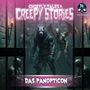 Text oben: "Ghostly Tales & Creepy Stories". Unten: "Das Panopticon". Illustration von gefesselten Ungeheuern in einer Zelle.
