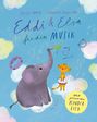 Text: "Eddi & Elsa finden Musik", "mit passendem Kinderlied". Illustration: Elefant und Tier auf Wolken mit Musikinstrumenten.