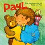 „Paul – Eine Abenteuerreise mit Teddy und Paul“, Illustration: Junge mit Teddy, Rucksack, Regenschirm.