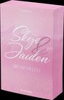 Text: "B.PIRKER, Skye & Jaiden, DREAM VALLEY I" auf einem pinken Buchcover mit feinen Bergsilhouetten im Hintergrund.
