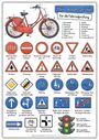 "Meine Verkehrszeichen für die Fahrradprüfung" zeigt Verkehrszeichen, Fahrradteile, und eine Ampel mit Erklärungen.