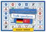 "Meine Verkehrszeichen, Trafik işaretlerim" und Flaggen von Deutschland und Türkei. Vielzahl von Verkehrsschildern.