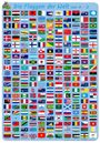 Illustration mit Text „Die Flaggen der Welt von A - Z“ über zahlreichen Länderflaggen.
