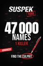 "47000 Names, 1 Killer. Advanced: Find the Culprit." Hintergrund voller Namen, einige rot hervorgehoben. Ein roter Stift.