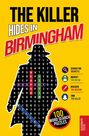 „THE KILLER HIDES IN BIRMINGHAM“ ist oben zu lesen. Silhouette mit Buchstabengitter zeigt Begriffe wie „WEAPON“, „VICTIM“.