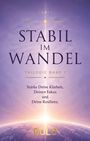 "STABIL IM WANDEL", "Stärke Deine Klarheit, Deinen Fokus und Deine Resilienz. Naria". Globus vor lila Himmel mit Sternen.