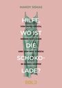 Titel: "Hilfe, wo ist die Schokolade?" Text mit grünem Kleid auf rosa Hintergrund.