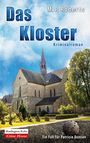 „Das Kloster“, Kriminalroman von M.P. Roberts. Alte Kirche mit Friedhof, stechender Kirchturm in sonnigem Himmel.