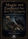 Buchtitel: "Magie und Zauberei bei den Wikingern". Ein Rabe sitzt auf Runensteinen, umgeben von keltischen Mustern.