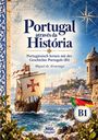„Portugal através da História“: Ein Segelschiff mit rotem Kreuz, Küste Portugals im Hintergrund, Logos unten.