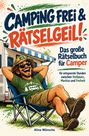 Cover mit Text: "Camping frei & rätselgeil! Das große Rätselbuch für Camper" und ein entspannter Mann vor einem Wohnmobil.
