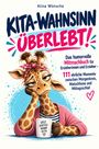 „KITA-WAHNSINN ÜBERLEBT!“ Illustration: Eine müde Giraffe mit Kaffeetasse, trägt Rosa und ein Stirnband mit Punkten.