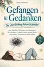 "Gefaangen in Gedanken", "Der Overthinking-Adventskalender". Frau liegt entspannt, denkt an komplexes Knäuel.